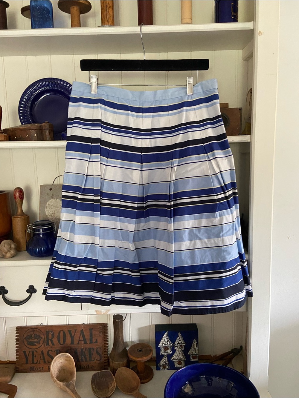 Talbots Blue & White Striped Pleated Skirt